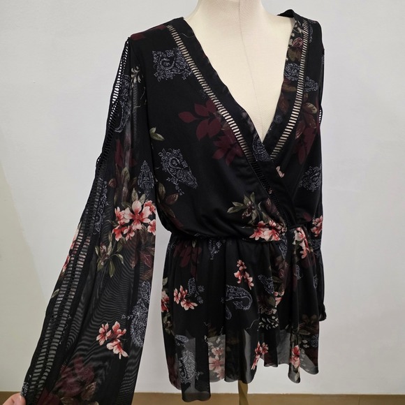 gimmicks by BKE Tops - Gimmicks Bke Womens Y2K Dark Floral Whimsigoth Mesh Babydoll Top Size L Fairy